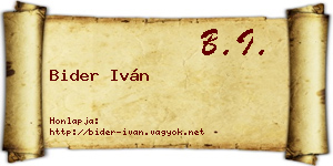 Bider Iván névjegykártya